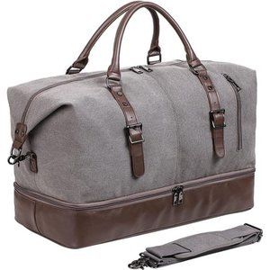Canvas Travel Bag with Shoe Pouch Weekender Overnight Bag Waterproof Gray